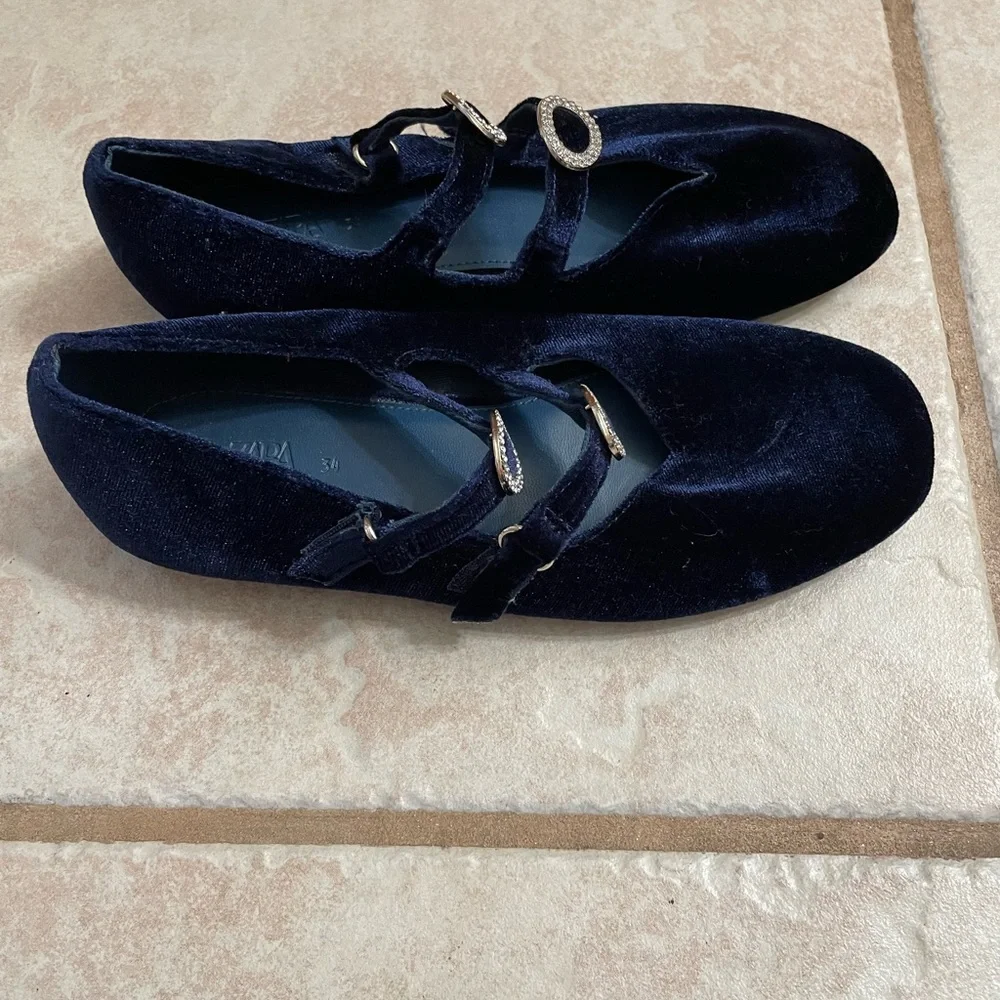 Zara girls Girls Blue Velvet Flats